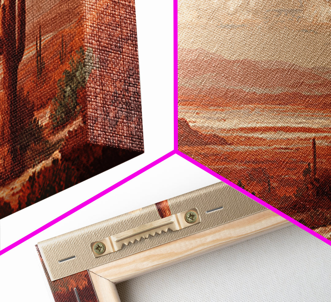 Desert Landscape in Warm Terracotta Tones Framed Canvas Print, Wall Art, Wall Clock, Living Room Decor, Watercolor Art, WAL-2x1-51