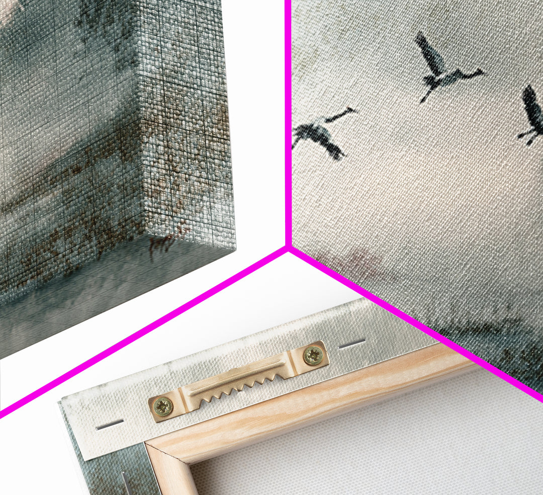 Monochrome Ink Crane Composition Canvas Print, Wall Art, Wall Hangings, Living Room Decor, Watercolor Art, Framed Wall Art, WAL-2x1-68