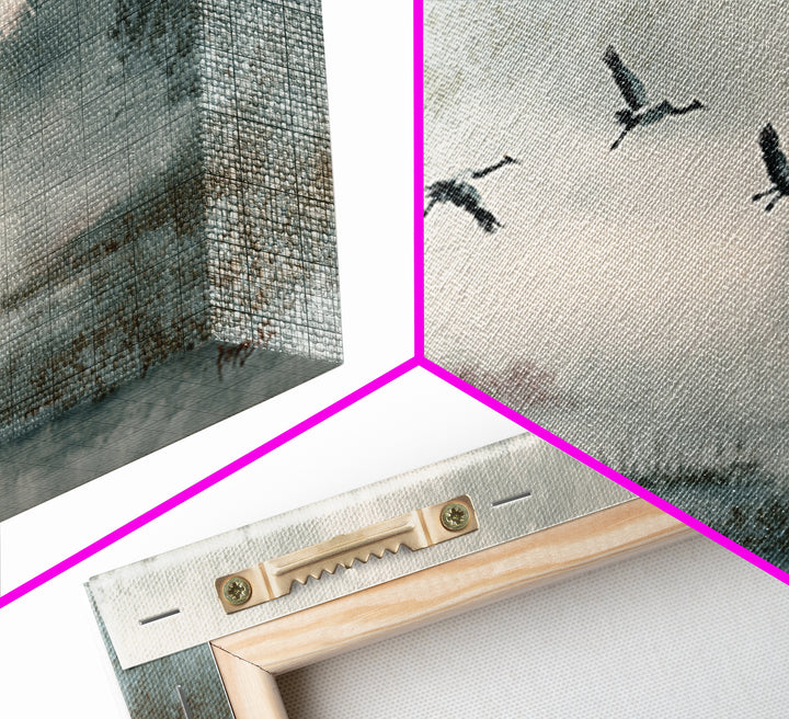 Monochrome Ink Crane Composition Canvas Print, Wall Art, Wall Hangings, Living Room Decor, Watercolor Art, Framed Wall Art, WAL-2x1-68