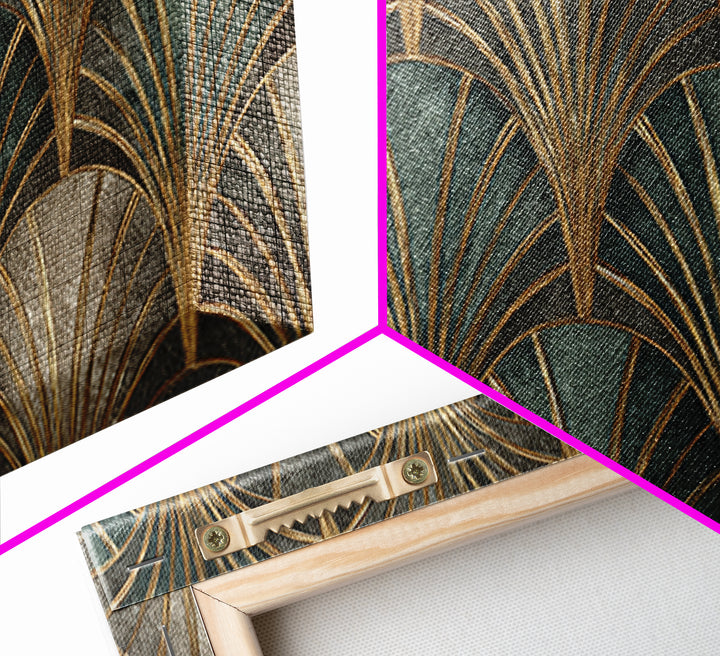 Art Deco Gold Fan Pattern Framed Canvas Print, Wall Art, Digital Wall Art, Living Room Decor, Fine Art, Wood Wall Art, WAL-2x1-88