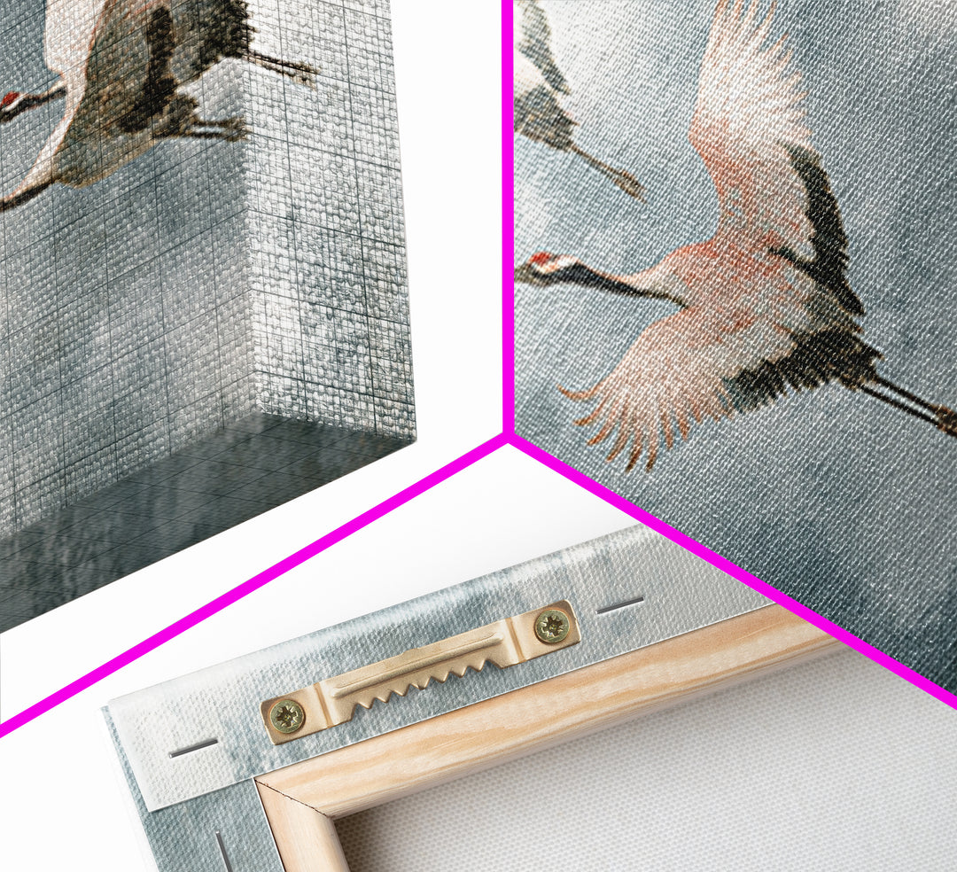Monochrome Ink Crane Composition Framed Canvas Print, Wall Art, Wall Art for Mom, Living Room Decor, Oil Painting, WAL-2x1-92