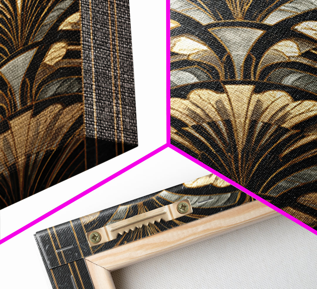 Art Deco Gold Fan Pattern Framed Canvas Print, Wall Art, Contemporary Art, Living Room Decor, Fine Art, Mid Century Modern, WAL-2x3-4