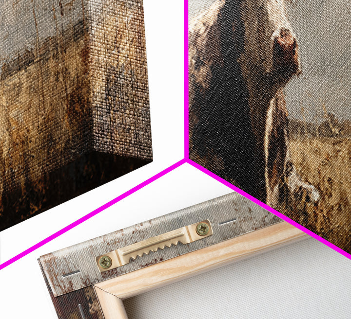 Rustic Farmhouse Cow Portrait Canvas Print, Wall Art, Abstract Wall Art, Living Room Decor, Fine Art, Contemporary Art, WAL-3x1-11