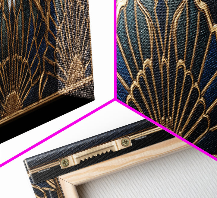 Art Deco Gold Fan Pattern Framed Canvas Print, Wall Art, Digital Print, Living Room Decor, Fine Art, Luxury Decor, WAL-3x1-12
