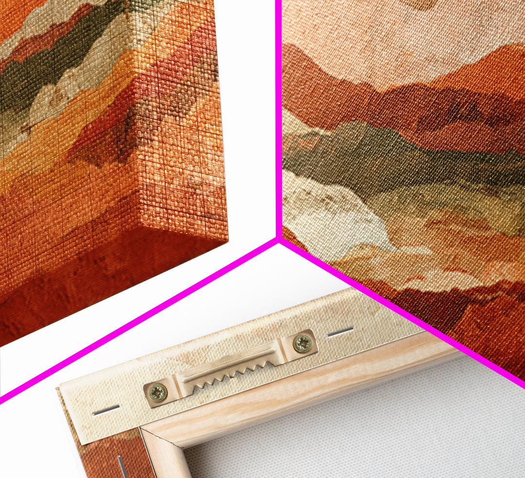 Desert Landscape in Warm Terracotta Tones Framed Canvas Print, Wall Art, Room Decor, Living Room Decor, Fine Art, WAL-3x1-23