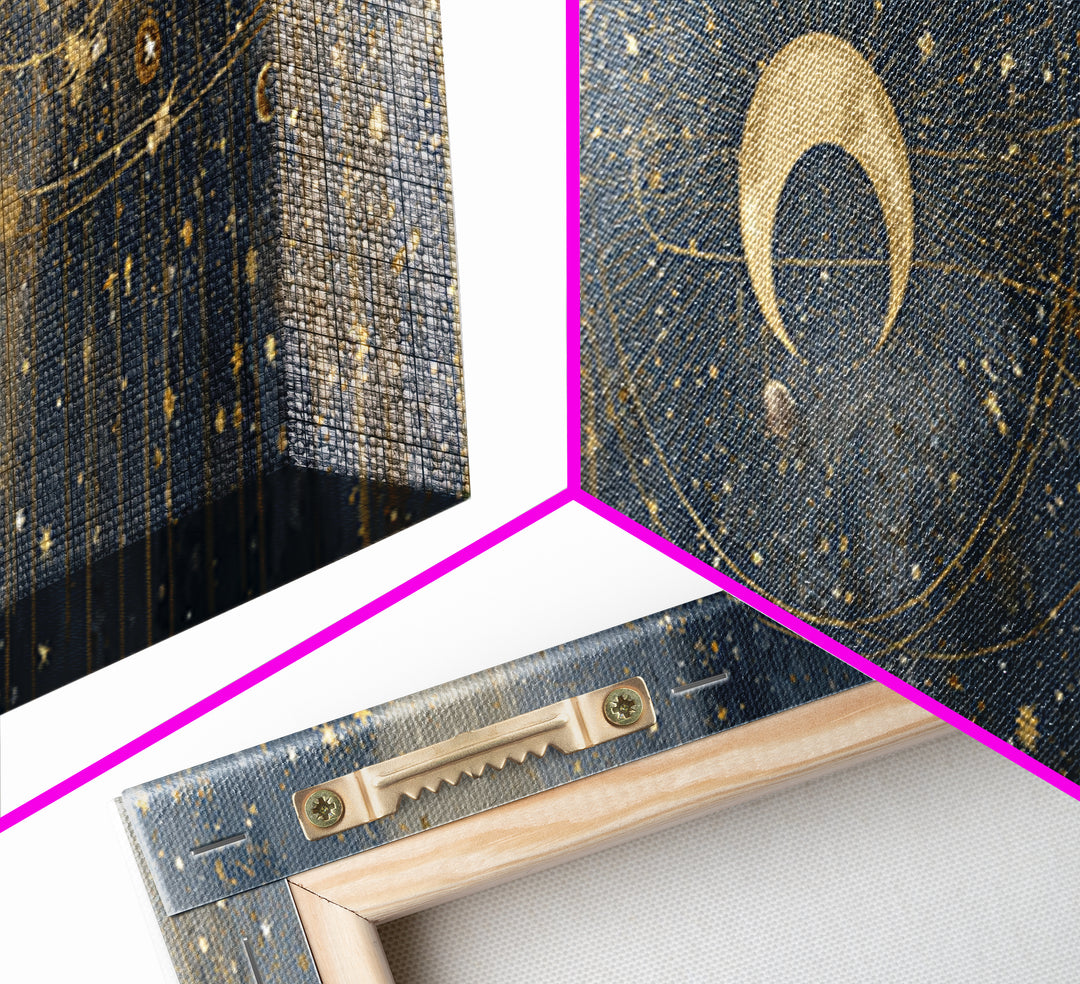 Celestial Moon and Stars Artwork Canvas Print, Wall Art, Painting, Living Room Decor, Fine Art, Art Deco, Wall Hanging, WAL-3x1-30