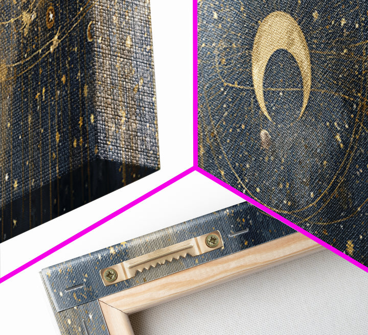 Celestial Moon and Stars Artwork Canvas Print, Wall Art, Painting, Living Room Decor, Fine Art, Art Deco, Wall Hanging, WAL-3x1-30