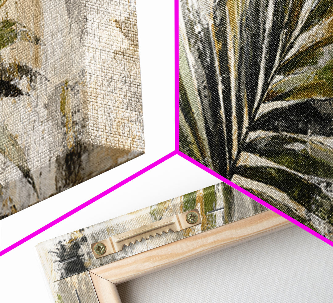 Tropical Palm Leaf Painting Framed Canvas Print, Wall Art, Abstract Wall Art, Living Room Decor, Fine Art, Contemporary Art, WAL-3x1-32
