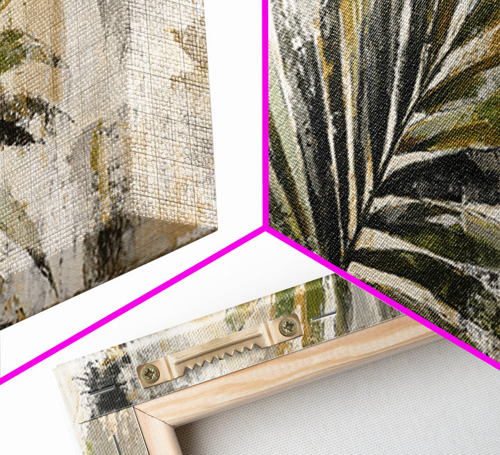 Tropical Palm Leaf Painting Framed Canvas Print, Wall Art, Abstract Wall Art, Living Room Decor, Fine Art, Contemporary Art, WAL-3x1-32