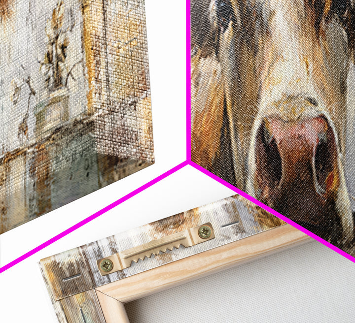 Rustic Farmhouse Cow Portrait Canvas Print, Wall Art, Minimalist Decor, Living Room Decor, Fine Art, Wall Art Prints, WAL-3x1-35
