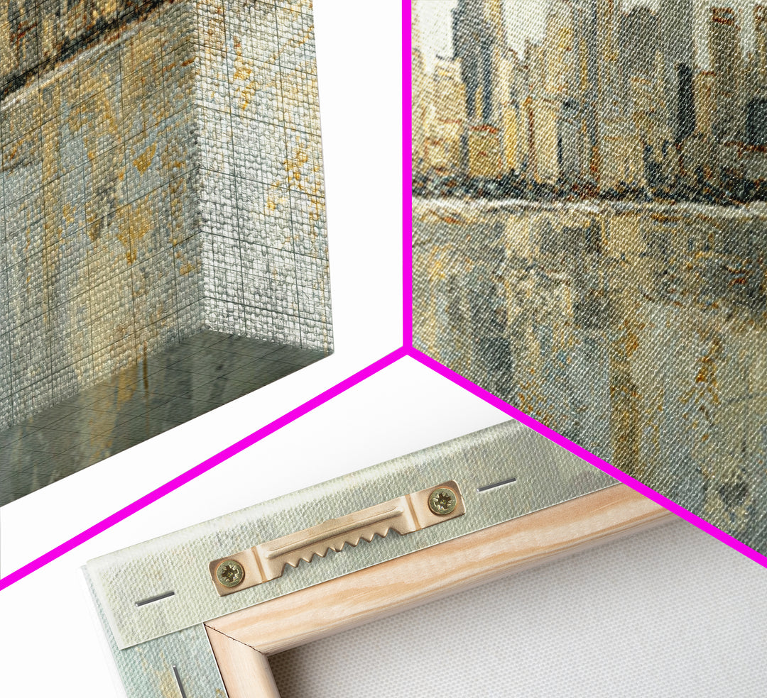 Urban Skyline in Muted Evening Color Framed Canvas Print, Wall Art, Art Deco, Living Room Decor, Fine Art, Abstract Wall Art, WAL-3x1-58
