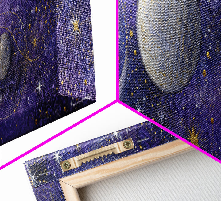 Celestial Moon and Stars Artwork Canvas Print, Wall Art, Digital Print, Living Room Decor, Fine Art, Luxury Decor, WAL-3x1-6