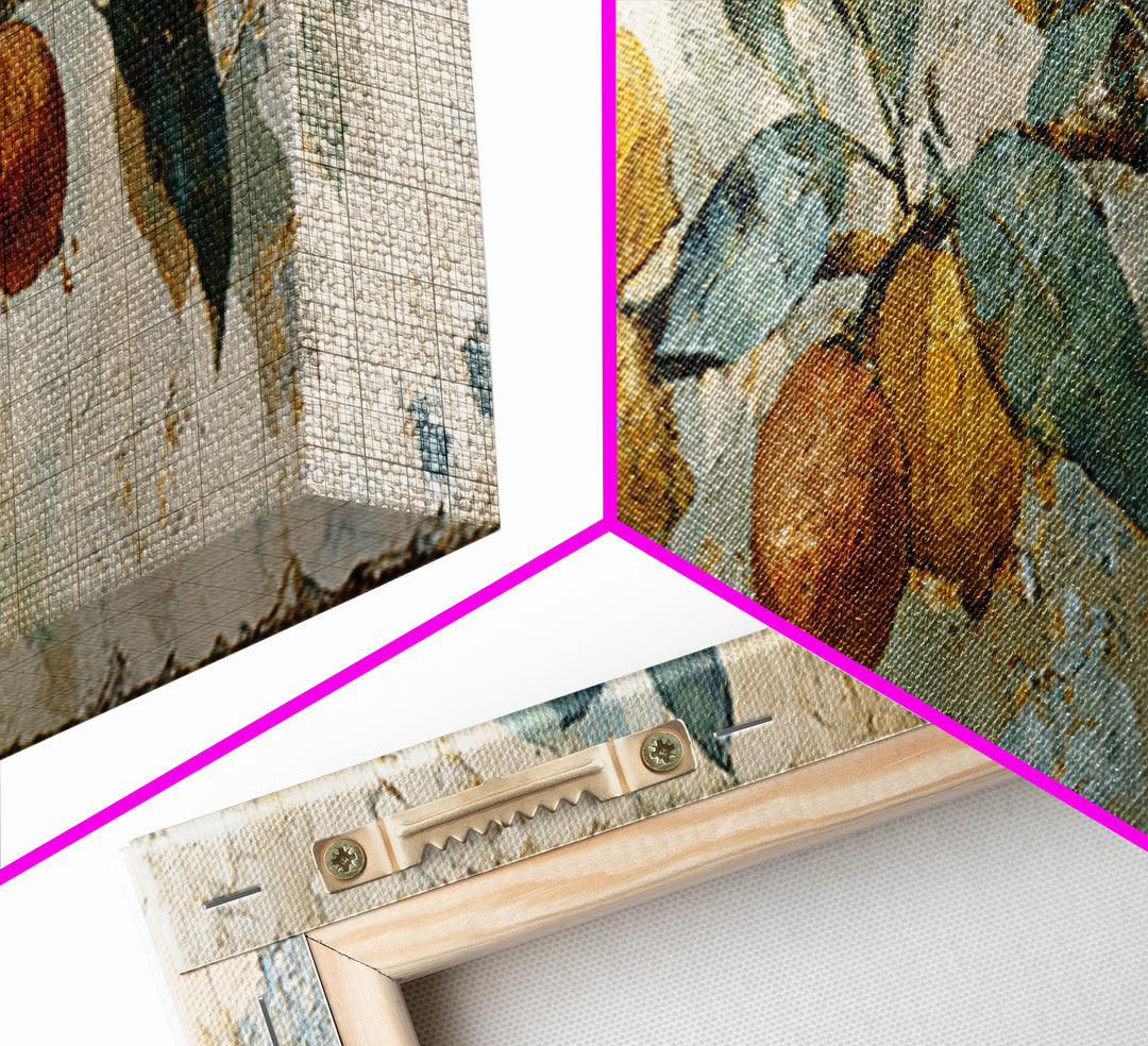 Mediterranean Lemon Branch Still Life Canvas Print, Wall Art, Boho Decor, Living Room Decor, Fine Art, Painting, WAL-3x1-62