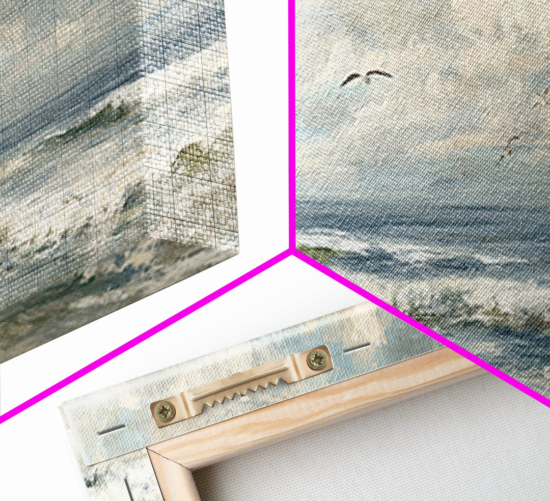 Classic Seascape with Dramatic Clouds Framed Canvas Print, Wall Art, Mid Century Modern, Living Room Decor, Abstract Art, WAL-3x1-67