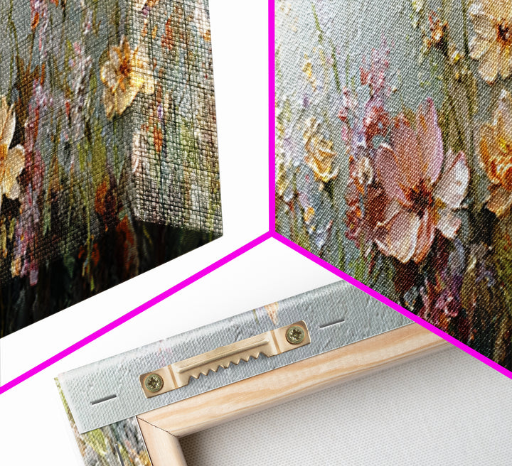 Impressionist Meadow of Wildflowers Framed Canvas Print, Wall Art, Large Wall Art, Living Room Decor, Fine Art, WAL-3x1-9