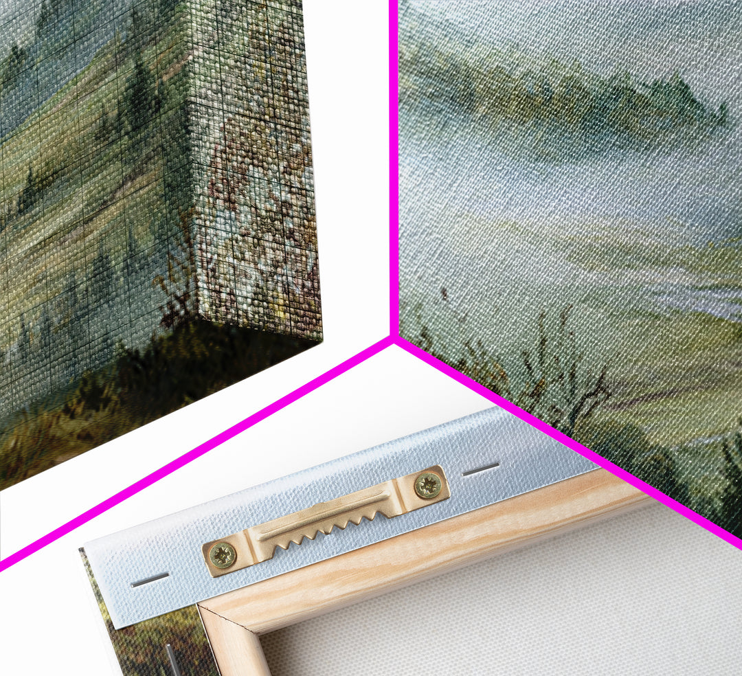 Moody Forest Landscape Framed Canvas Print, Wall Art, Metal Wall Art, Living Room Decor, Oil Painting, Digital Print, WAL-3x2-14