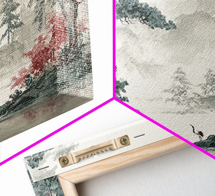 Monochrome Ink Crane Composition Framed Canvas Print, Wall Art, Original Art, Living Room Decor, Fine Art, Modern Decor, WAL-3x2-28