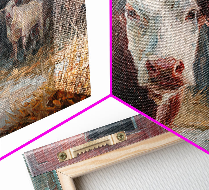 Rustic Farmhouse Cow Portrait Framed Canvas Print, Wall Art, Heart, Living Room Decor, Fine Art, Home Decor Gift, WAL-3x2-47