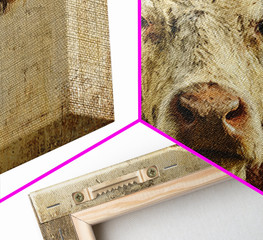 Rustic Farmhouse Cow Portrait Framed Canvas Print, Wall Art, Abstract Wall Art, Living Room Decor, Fine Art, WAL-3x2-71