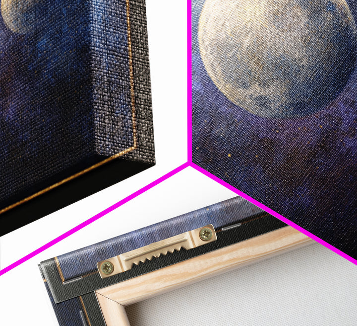 Celestial Moon and Stars Artwork Framed Canvas Print, Wall Art, Digital Print, Living Room Decor, Fine Art, Luxury Decor, WAL-3x2-90