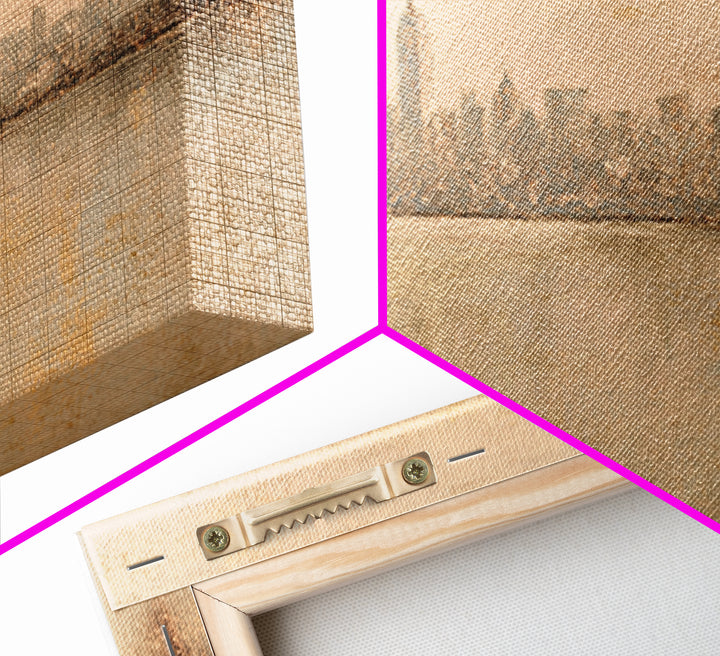 Urban Skyline in Muted Evening Color Canvas Print, Wall Art, Wood Wall Art, Living Room Decor, Fine Art, Textured Painting, WAL-3x2-94