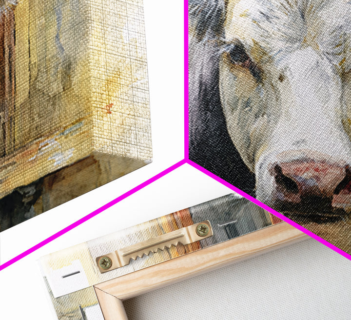 Rustic Farmhouse Cow Portrait Framed Canvas Print, Wall Art, Canvas, Living Room Decor, Oil Painting, Canvas Wall Art, WAL-3x2-95