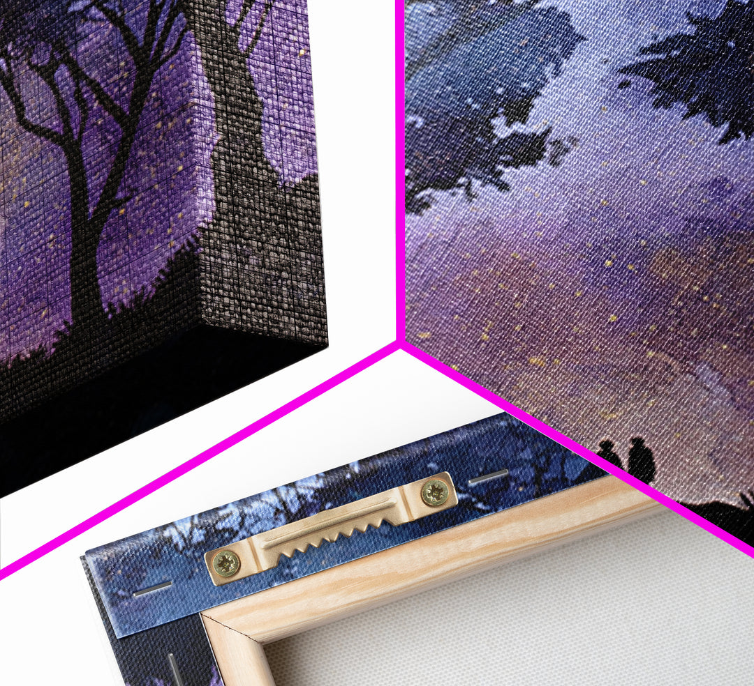 Couple Silhouette Beneath Moonlit Trees Framed Canvas Print, Wedding Art, Personalized Wedding, Living Room Decor, Romance, WED-1x1-29