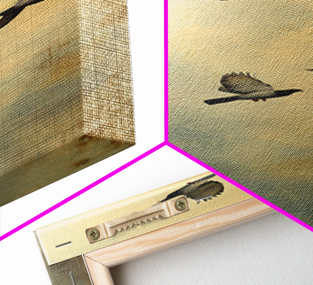 Doves Flying Through Soft Golden Light Framed Canvas Print, Wedding Art, Minimalist Decor, Living Room Decor, Fine Art, Romance, WED-1x3-47