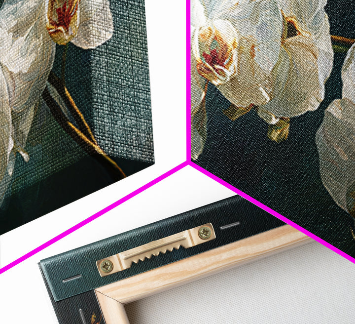 White Orchid and Gold Ribbon Composition Canvas Print, Wedding Art, Room Decor, Living Room Decor, Abstract Art, Romance, WED-2x1-44