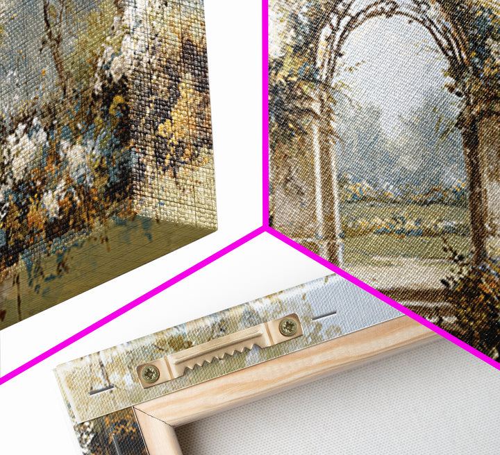 Romantic Garden Arch Covered Framed Canvas Print, Wedding Art, Neutral Decor, Living Room Decor, Oil Painting, Romance, WED-2x1-6