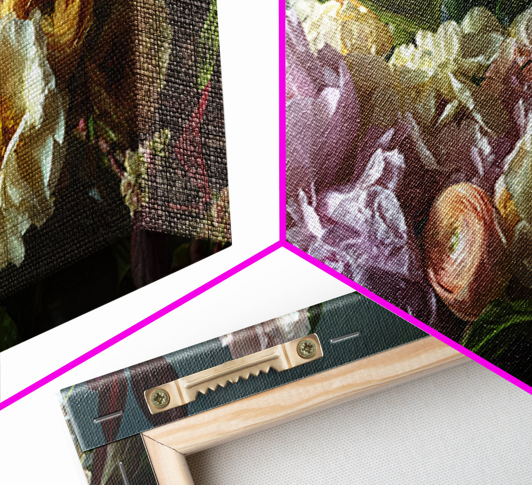 Peony and Ranunculus Bouquet Canvas Print, Wedding Art, Wedding Guest Book, Living Room Decor, Romance, Rustic Wedding, WED-2x1-64