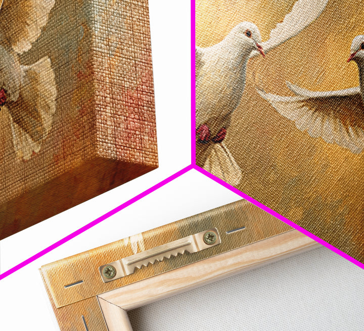 Doves Flying Through Soft Golden Light Framed Canvas Print, Wedding Art, Contemporary Art, Living Room Decor, Fine Art, Romance, WED-2x1-7