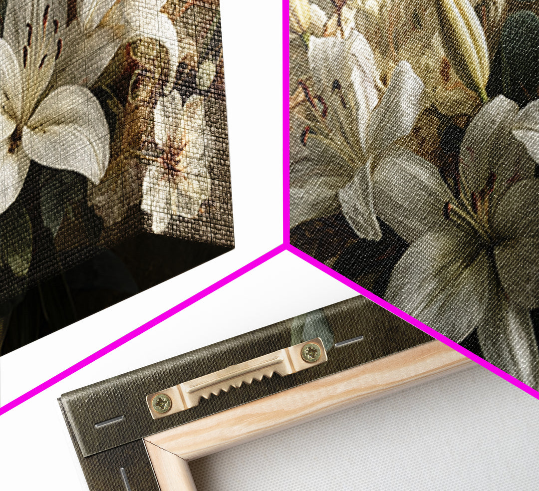 White Lilies and Eucalyptus Arrangement Canvas Print, Wedding Art, Wedding, Living Room Decor, Oil Painting, Romance, WED-2x1-77