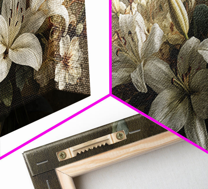 White Lilies and Eucalyptus Arrangement Canvas Print, Wedding Art, Wedding, Living Room Decor, Oil Painting, Romance, WED-2x1-77