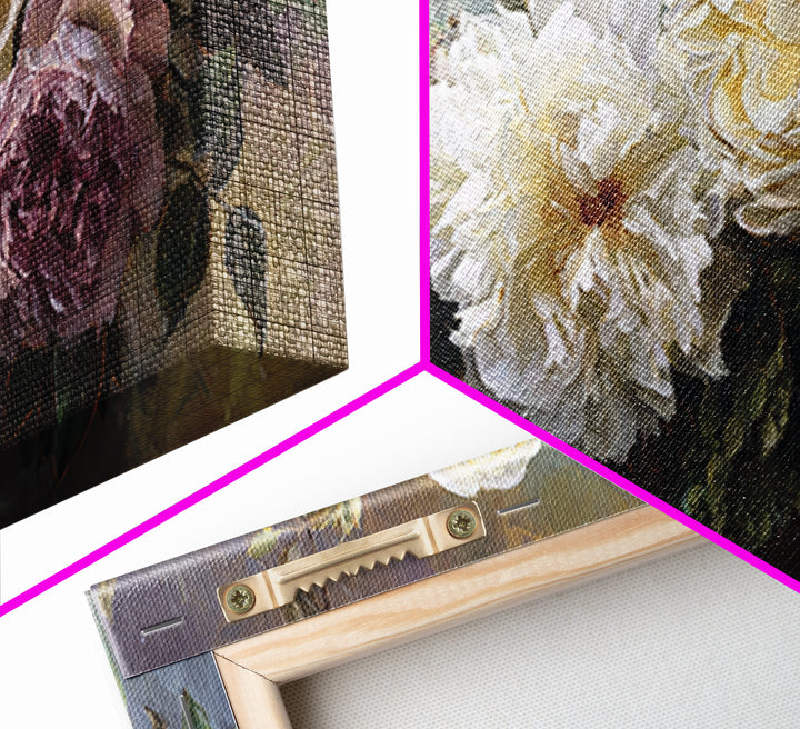Romantic Bouquet of White Roses and Peonies Canvas Print, Wedding Art, Art Print, Living Room Decor, Fine Art, Romance, WED-2x1-93
