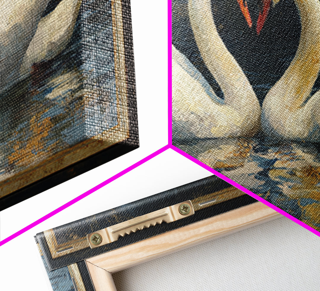 Two Swans Forming a Heart on Dark Canvas Print, Wedding Art, Minimalist Decor, Living Room Decor, Romance, Custom Painting, WED-2x1-94