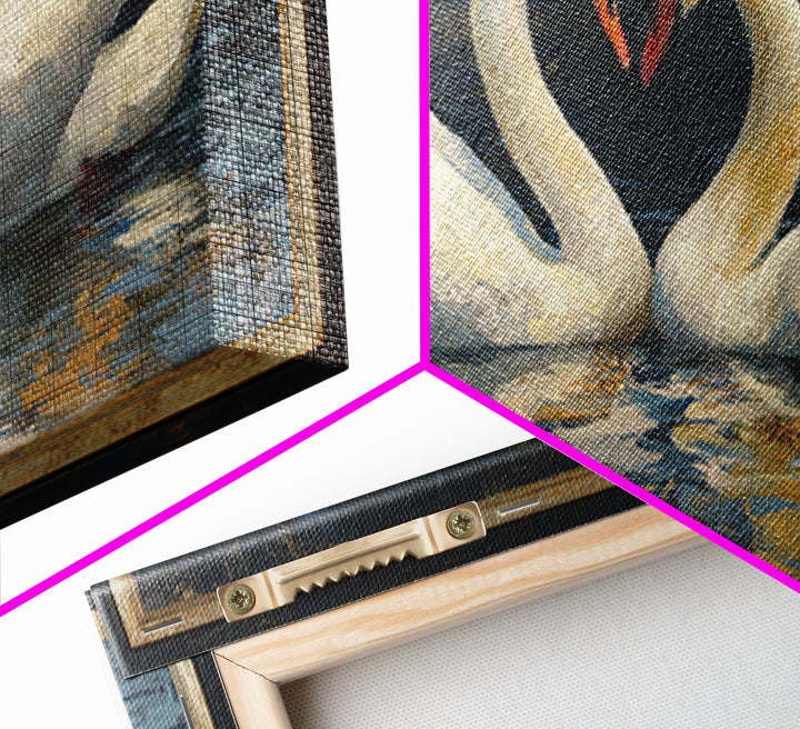 Two Swans Forming a Heart on Dark Canvas Print, Wedding Art, Minimalist Decor, Living Room Decor, Romance, Custom Painting, WED-2x1-94