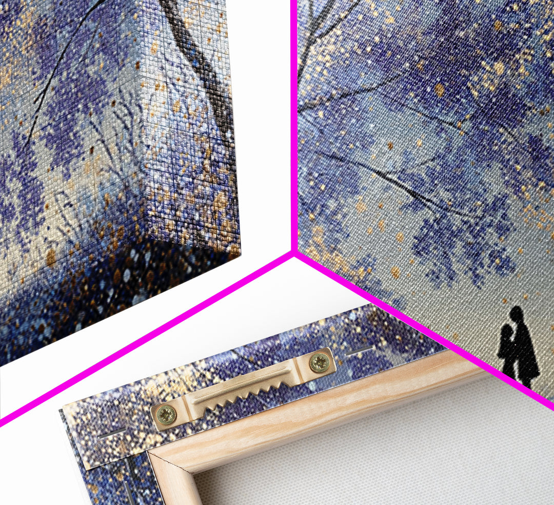 Couple Silhouette Beneath Moonlit Trees Framed Canvas Print, Wedding Art, Wedding Guest Book, Living Room Decor, Romance, WED-2x1-97