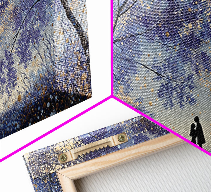 Couple Silhouette Beneath Moonlit Trees Framed Canvas Print, Wedding Art, Wedding Guest Book, Living Room Decor, Romance, WED-2x1-97