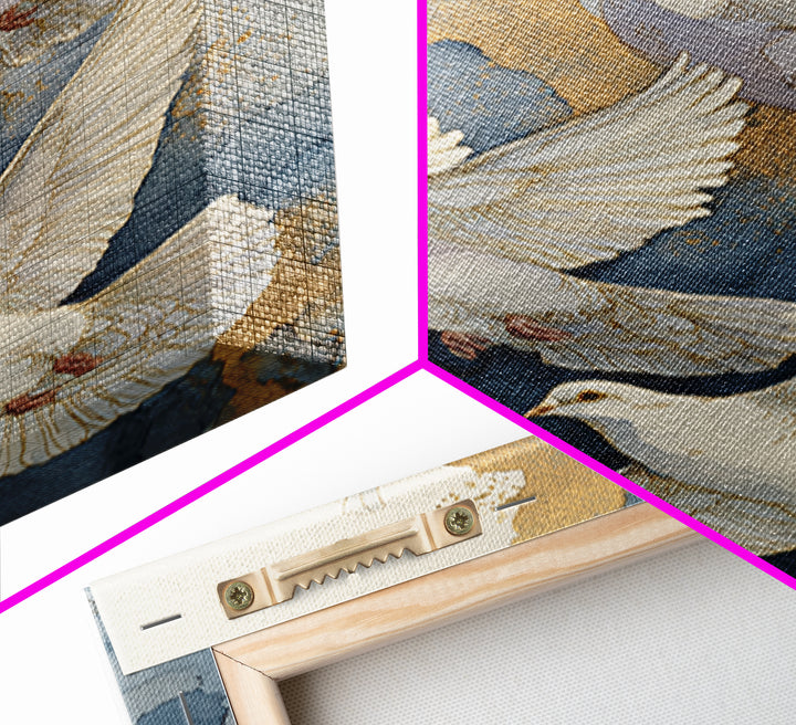 Doves Flying Through Soft Golden Light Framed Canvas Print, Wedding Art, Wall Decor, Living Room Decor, Fine Art, Romance, WED-2x3-43