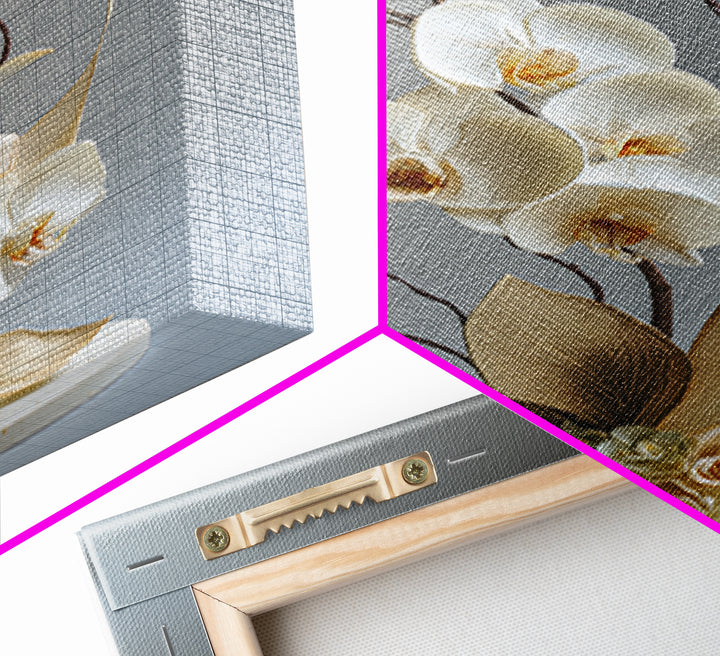 White Orchid and Gold Ribbon Composition Framed Canvas Print, Wedding Art, Custom Art, Living Room Decor, Oil Painting, Romance, WED-2x3-8