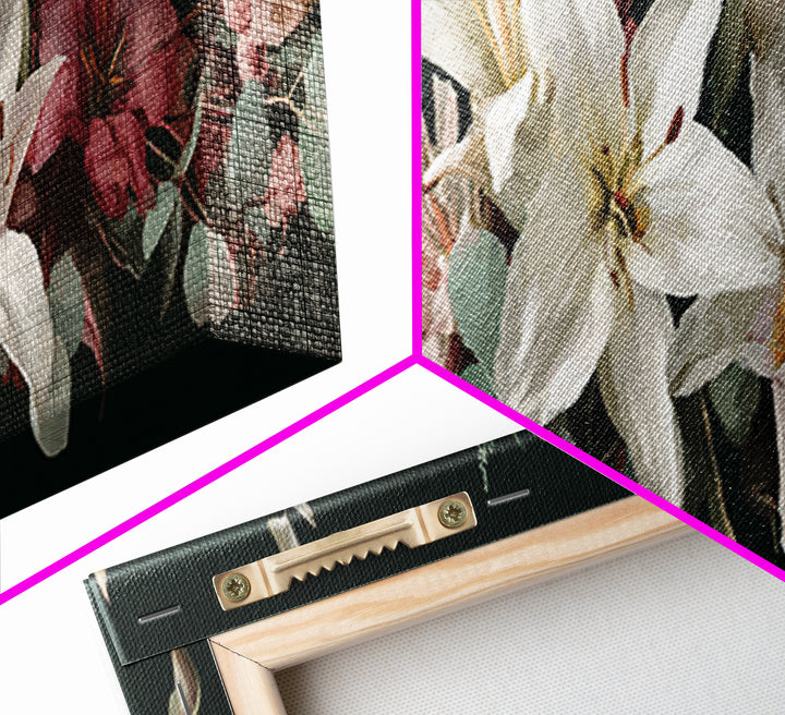 White Lilies and Eucalyptus Arrangement Framed Canvas Print, Wedding Art, Wedding Sign, Living Room Decor, Fine Art, Romance, WED-3x1-1