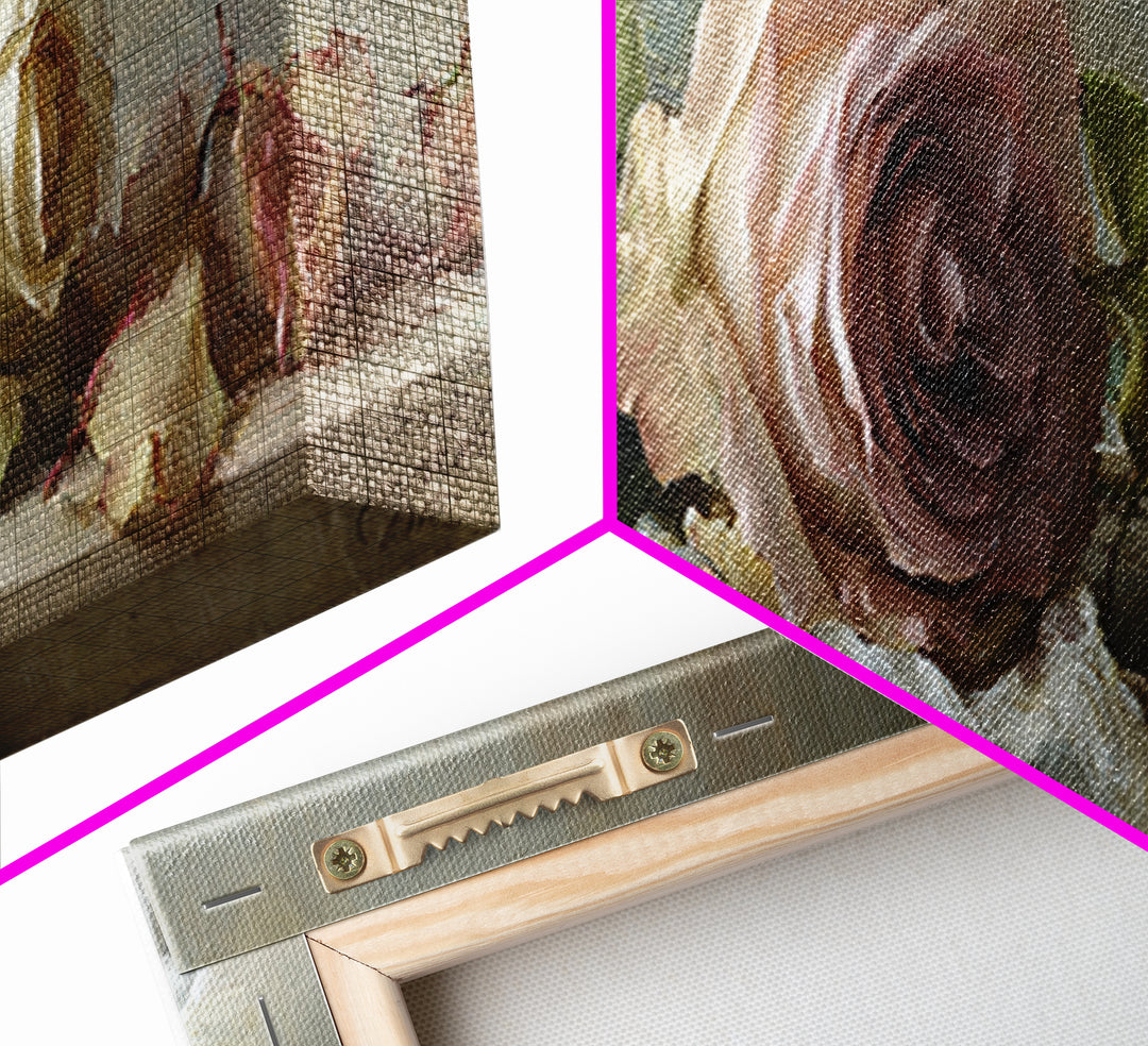 Pearl Necklace and Rose Still Life Framed Canvas Print, Wedding Art, Wedding Painting, Living Room Decor, Oil Painting, Romance, WED-3x1-28
