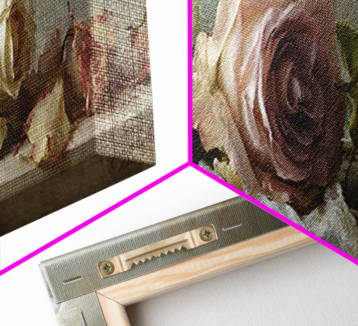 Pearl Necklace and Rose Still Life Framed Canvas Print, Wedding Art, Wedding Painting, Living Room Decor, Oil Painting, Romance, WED-3x1-28
