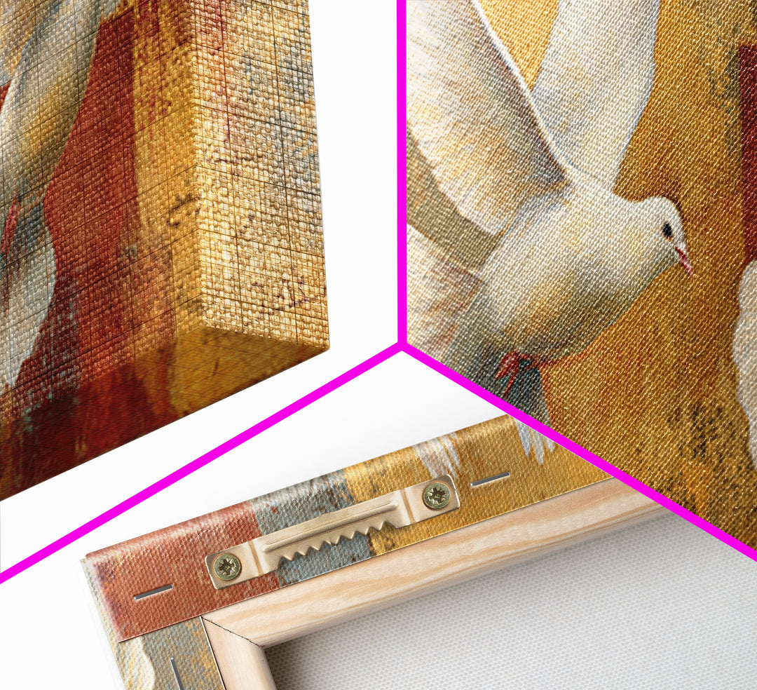 Doves Flying Through Soft Golden Light Framed Canvas Print, Wedding Art, Art, Living Room Decor, Romance, Custom Wedding Gift, WED-3x1-51