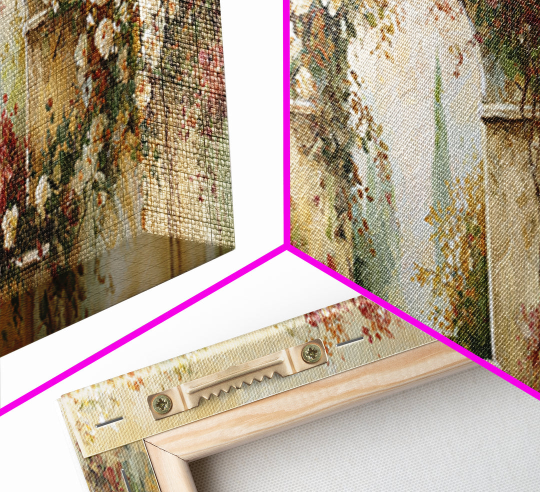 Romantic Garden Arch Covered Canvas Print, Wedding Art, Downloadable Art, Living Room Decor, Oil Painting, Romance, WED-3x1-98