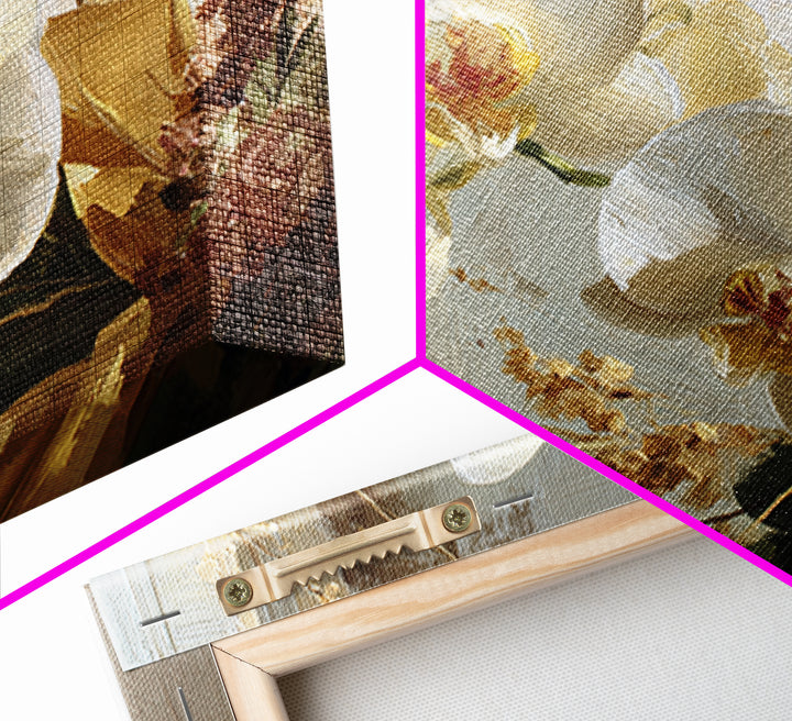 White Orchid and Gold Ribbon Composition Framed Canvas Print, Wedding Art, Wedding, Living Room Decor, Fine Art, Romance, WED-3x2-28