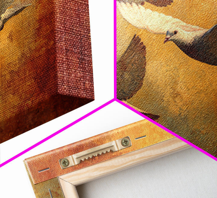 Doves Flying Through Soft Golden Light Framed Canvas Print, Wedding Art, Bride and Groom, Living Room Decor, Fine Art, Romance, WED-3x2-39