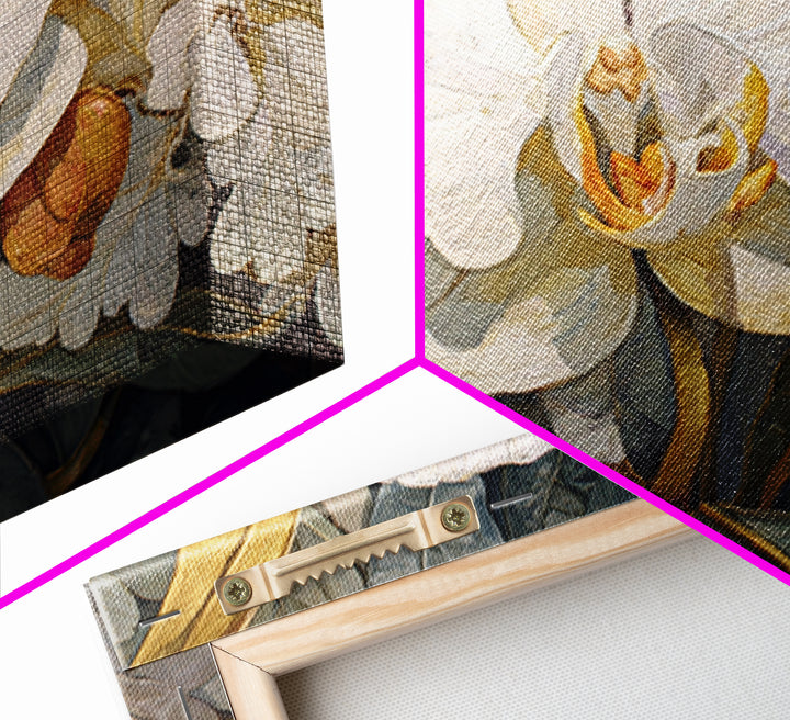 White Orchid and Gold Ribbon Composition Canvas Print, Wedding Art, Wedding Sign, Living Room Decor, Abstract Art, Romance, WED-3x2-52