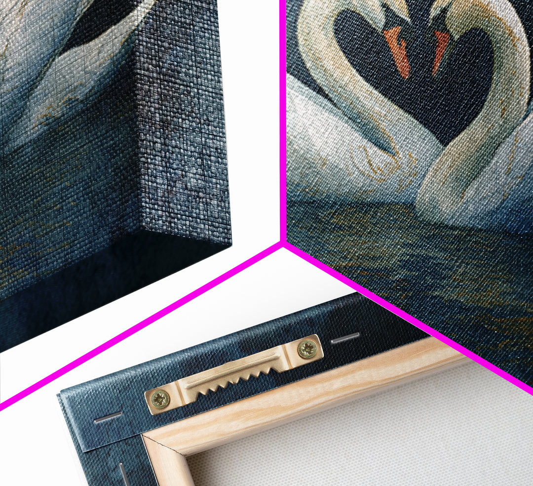 Two Swans Forming a Heart on Dark Framed Canvas Print, Wedding Art, Art Print, Living Room Decor, Romance, Downloadable Art, WED-3x2-6